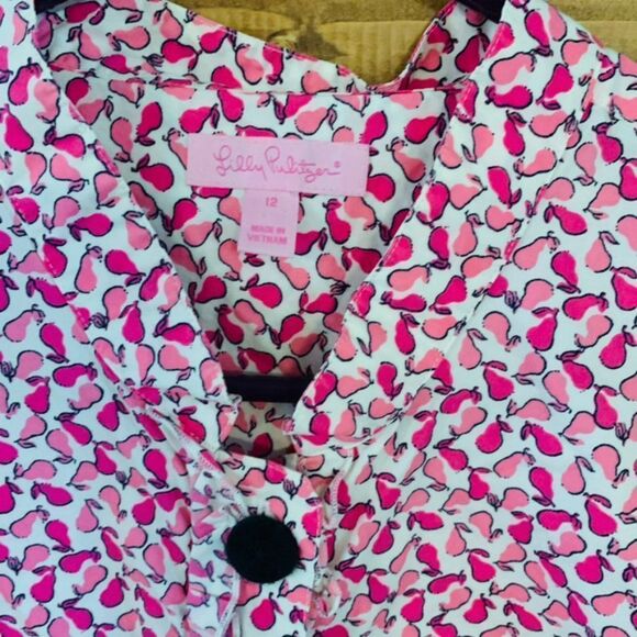 Lilly Pulitzer Womens Pink Pear Print Mandarin Top - Picture 2 of 2